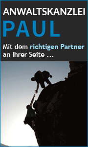 Banner der Anwaltskanzlei Michaela Paul in Lörrach mit Kontaktdaten sowie Informationen zu familienrechtlichen Leistungen und Rechtsberatung.